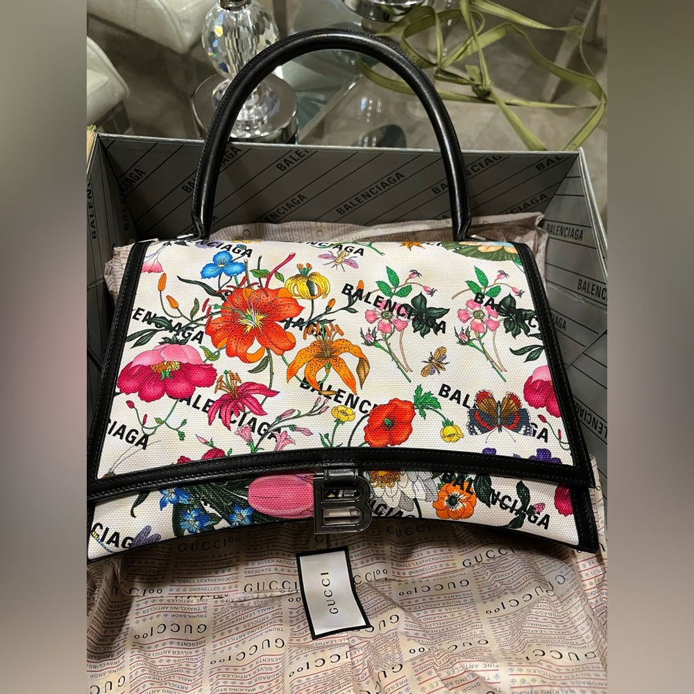 Gucci x Balenciaga Multicolor Canvas The Hacker Project Floral Hourglass Bag